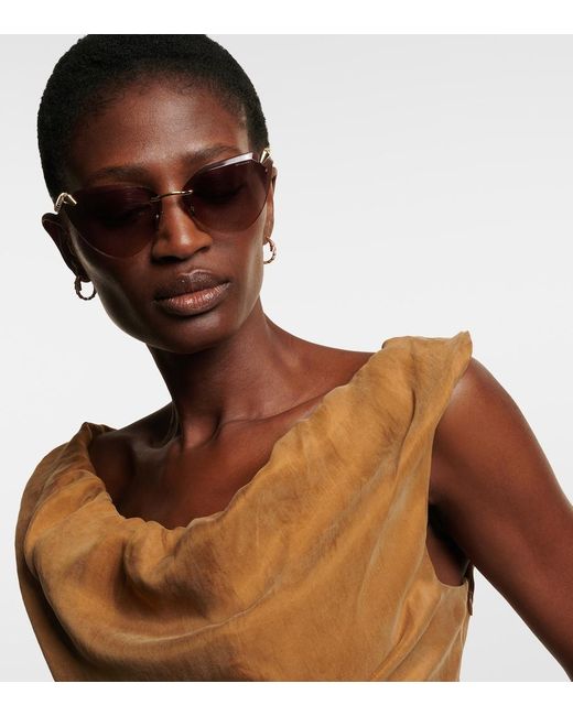 BVLGARI Brown Serpenti Viper Rimless Cat-Eye Sunglasses