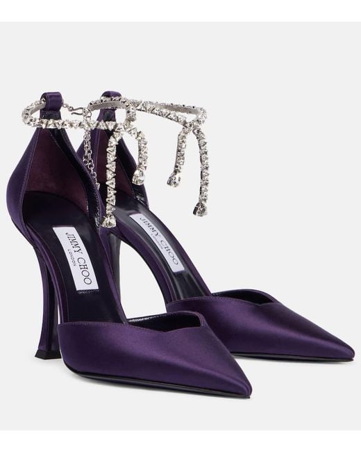 Jimmy Choo Blue Stevie 100 Embellished Satin Pumps