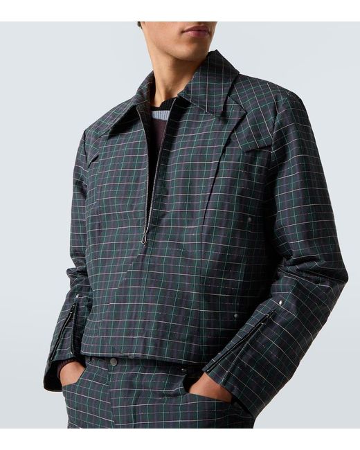 Kiko Kostadinov Blue Kraner Checked Cropped Cotton-Blend Blouson for men