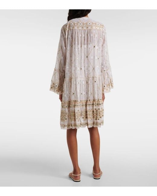 Juliet Dunn Natural Mosaic Printed Cotton Midi Dress