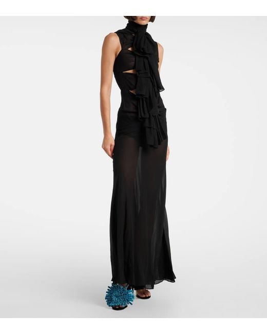 Alaïa Blue Dahlia 90 Floral-Applique Leather And Pu Mules