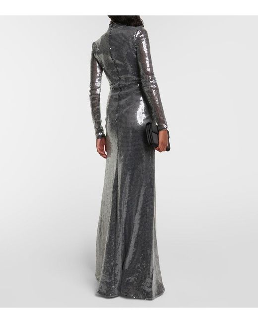 David Koma Black Sequined Mockneck Gown