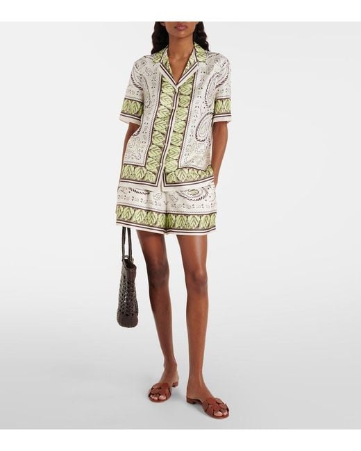 Tory Burch Natural Printed Silk Shorts