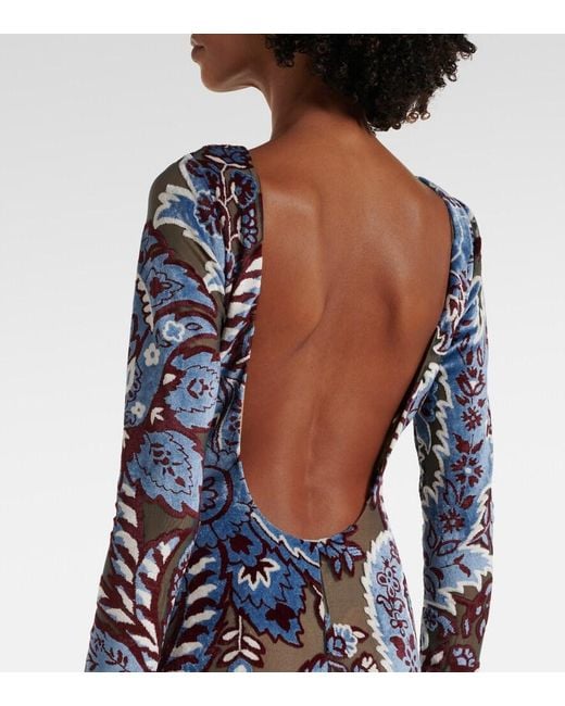 Etro Blue Paisley Crepe Jersey Maxi Dress