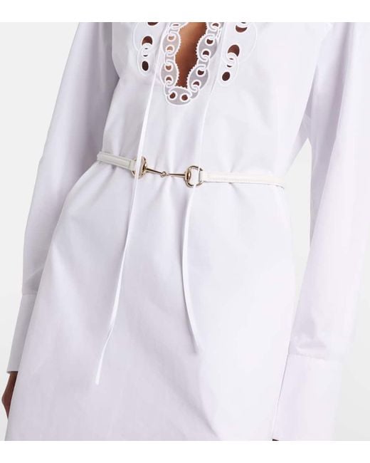 Gucci White Horsebit Cotton Poplin Midi Dress