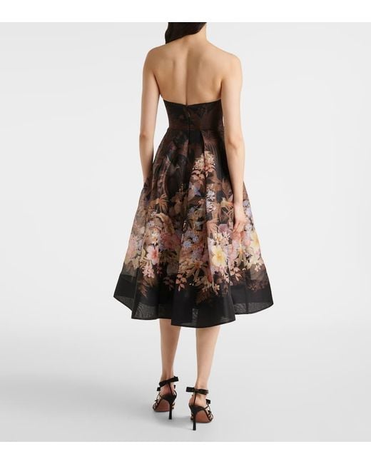 Zimmermann Black Midikleid Illuminate Draped Aus Leinen Und Baumwolle