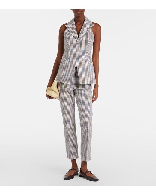 Veronica Beard Gray Gingham Seersucker Cropped Slim Pants