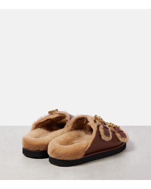 Chloé Brown Nil Shearling-Lined Leather Sandals