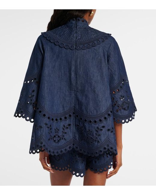 Zimmermann Blue Mahon Broderie Anglaise Denim Top
