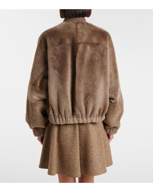 Brunello Cucinelli Brown Cashmere-Trimmed Shearling Bomber Jacket