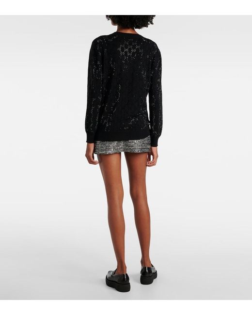 Gucci Black Cardigan Gg Aus Wolle Mit Kristallen