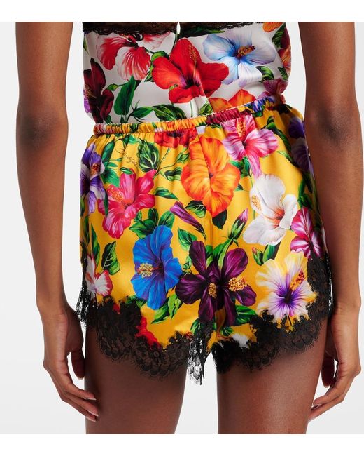 Dolce & Gabbana Multicolor Floral Lace-Trimmed Silk-Blend Shorts
