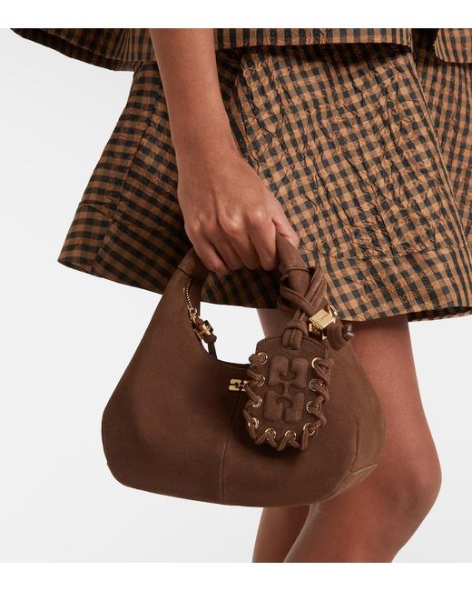 Ganni Brown Suede Top-Handle Bag