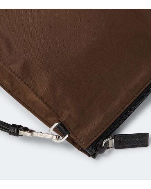 Prada Brown Re-Nylon Leather-Trimmed Pouch for men