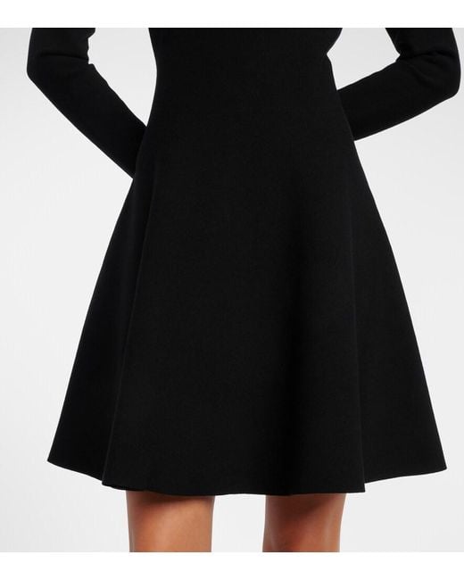 Oscar de la Renta Black Floral-Applique Off-Shoulder Minidress