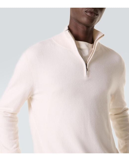 LeKasha White Dared Cashmere Half-Zip Sweater for men