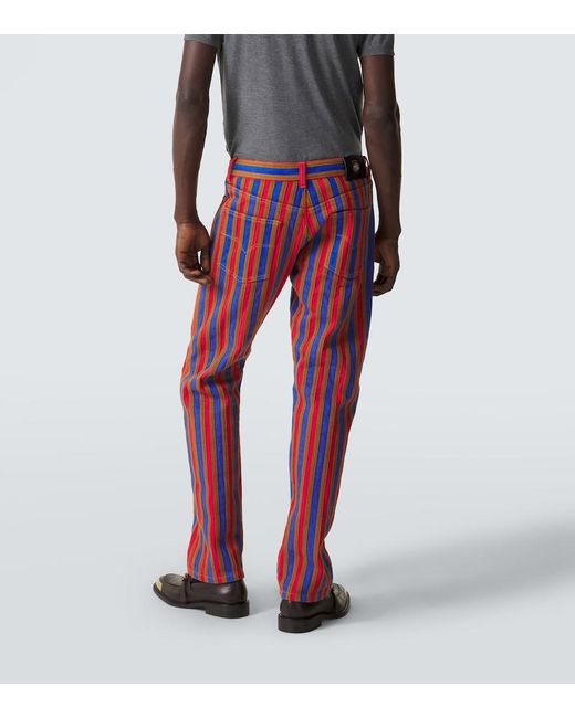 Versace Red Striped Straight Jeans for men