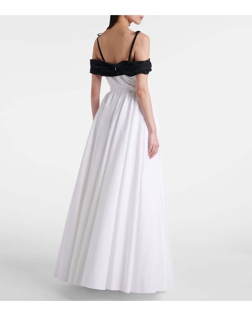 Giambattista Valli White Cutout Ruched Off-Shoulder Cotton Gown