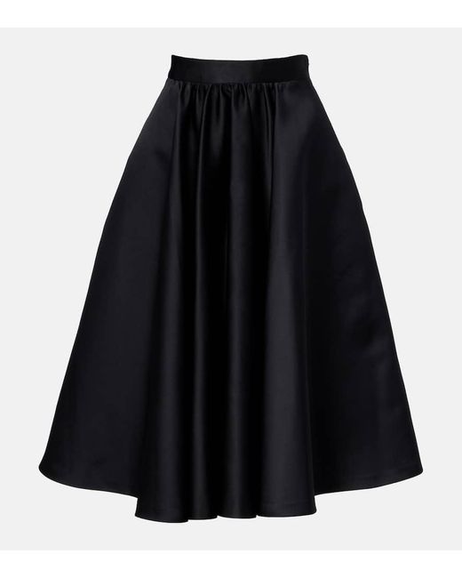 Max Mara Black Farneto Flared Satin Midi Skirt