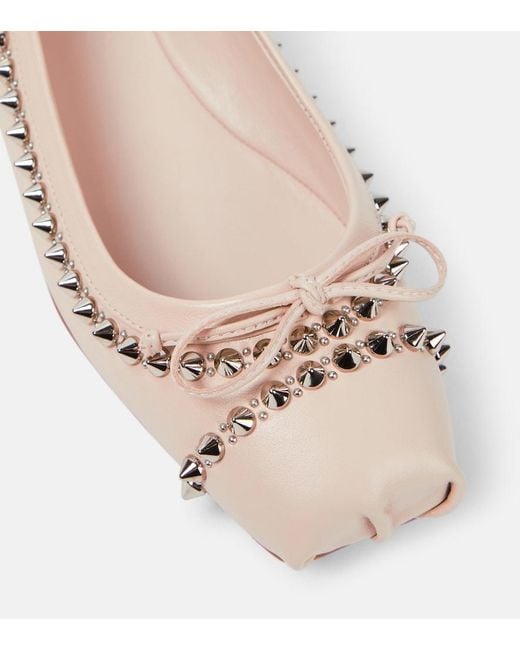 Christian Louboutin Pink Mamadrague Spikes Leather Ballet Flats