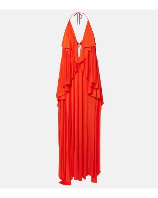 Loewe Red Paula's Ibiza Crepe Jersey Maxi Dress