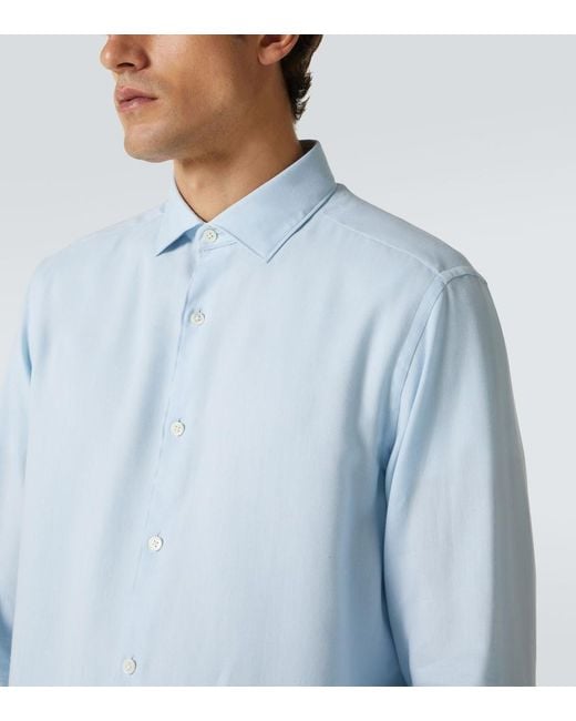 Zegna Blue Cotton And Cashmere Shirt for men