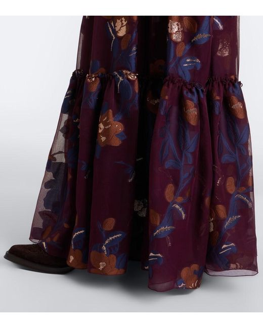 Etro Purple Tiered Silk-Blend Jacquard Maxi Skirt