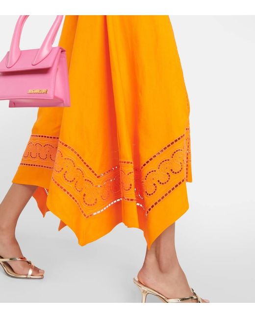 Jonathan Simkhai Orange Midikleid Valeria Aus Einem Leinengemisch