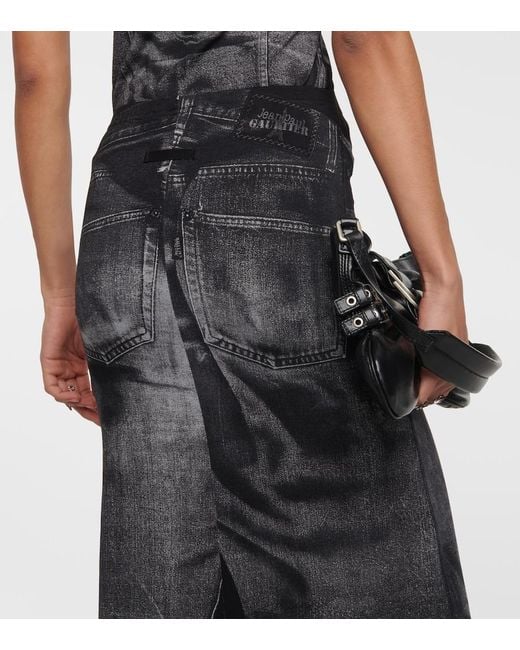 Jean Paul Gaultier Black Trompe L'Oil Jersey Maxi Skirt