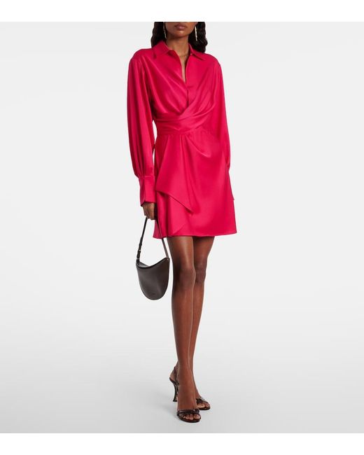 Jonathan Simkhai Red Talit Draped Satin Wrap Dress