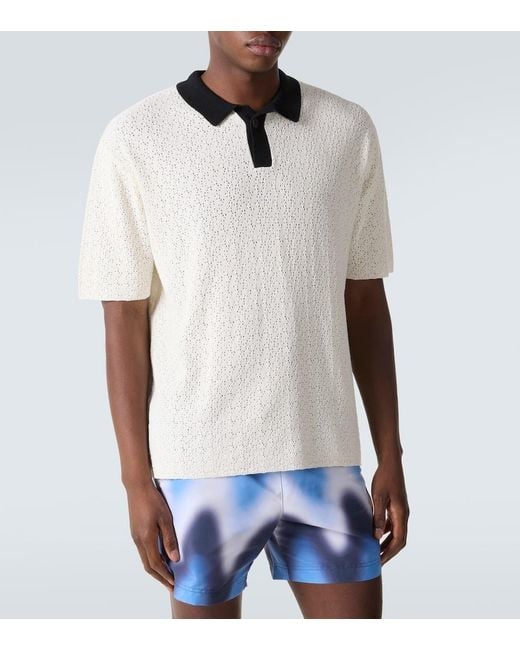Commas White Crochet Cotton-Blend Polo Shirt for men