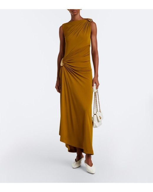 Bottega Veneta Metallic Gathered Jersey Maxi Dress