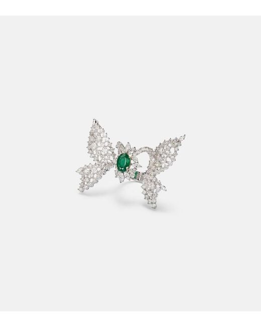 YEPREM White Reign Supreme 18Kt Ring With Diamonds And Emerald