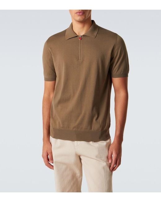 Kiton Brown Cotton Half-Zip Polo Shirt for men