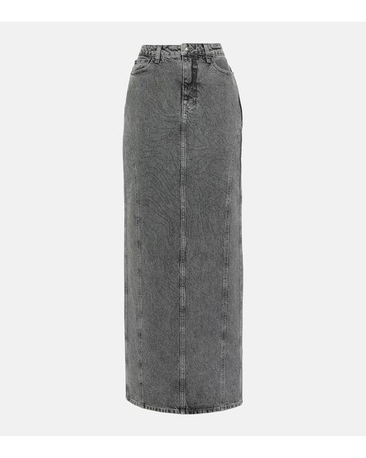 ROTATE BIRGER CHRISTENSEN Gray Embellished Denim Maxi Skirt