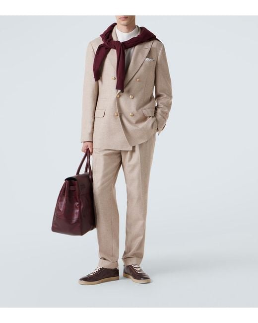 Brunello Cucinelli Natural Houndstooth Cashmere And Silk Suit Jacket for men