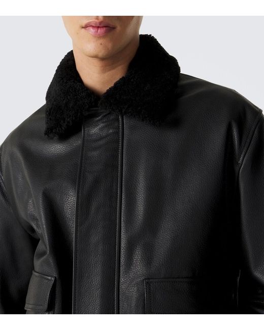 Arma Black Bari Teddy-Trimmed Leather Blouson Jacket for men