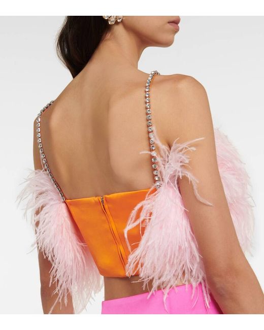 Crop Top De Saten Con Plumas Self-Portrait de color Pink