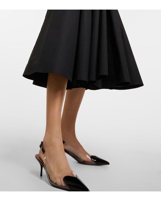 Alaïa Black Leather-Trimmed Cotton Midi Dress
