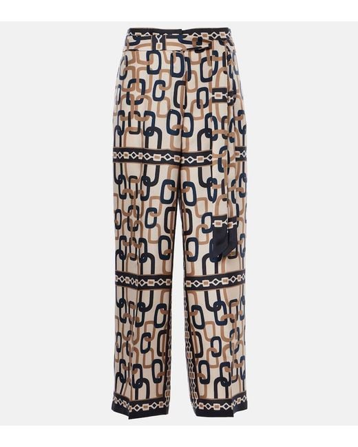 Max Mara White Brina Printed Silk Twill Wide-Leg Pants