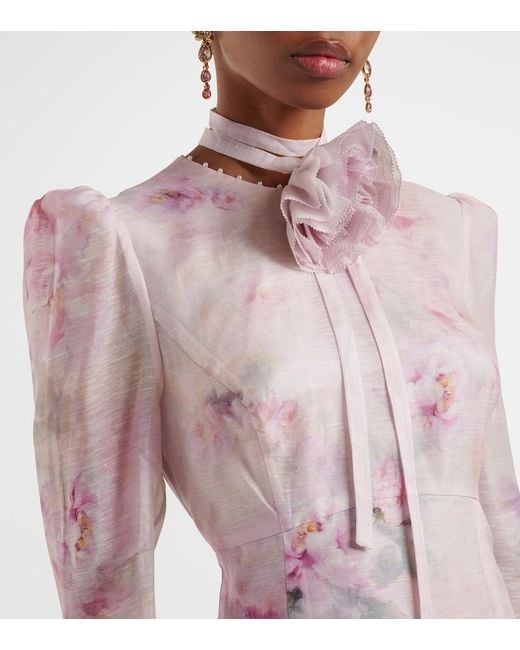Zimmermann Pink Crush Linen And Silk Midi Dress