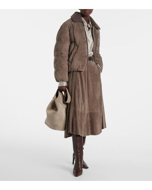 Brunello Cucinelli Brown Suede Midi Skirt
