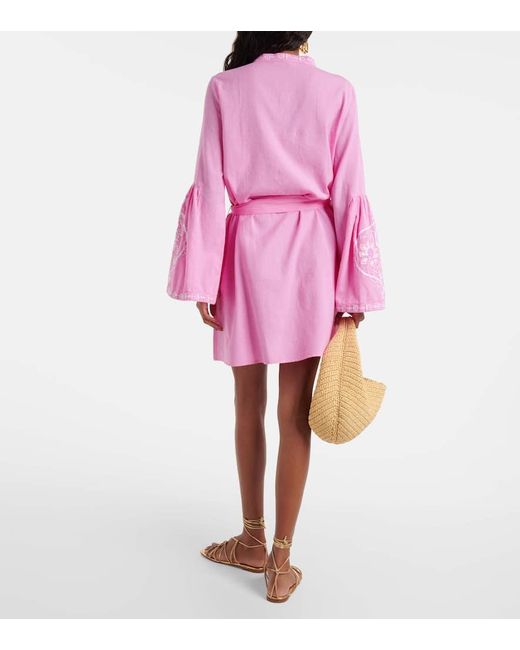 Melissa Odabash Pink Everly Embroidered Cotton And Linen Minidress