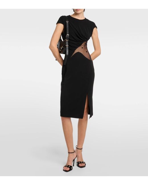 Givenchy Black 4g Tulle-trimmed Crepe Midi Dress