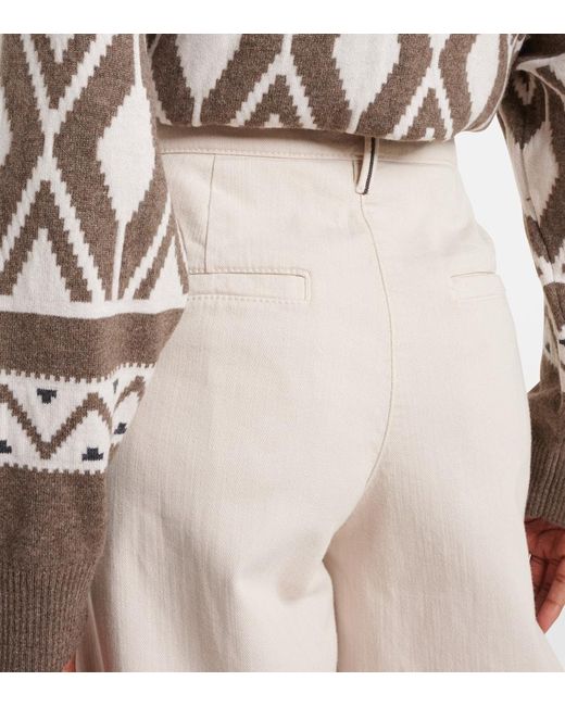 Brunello Cucinelli White High-Rise Wide-Leg Jeans