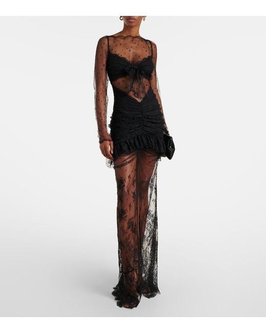 Alessandra Rich White Sheer Cotton-Blend Lace Gown