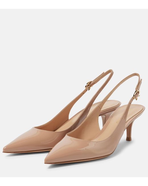 Gianvito Rossi Natural Ribbon Patent Leather Slingback Pumps