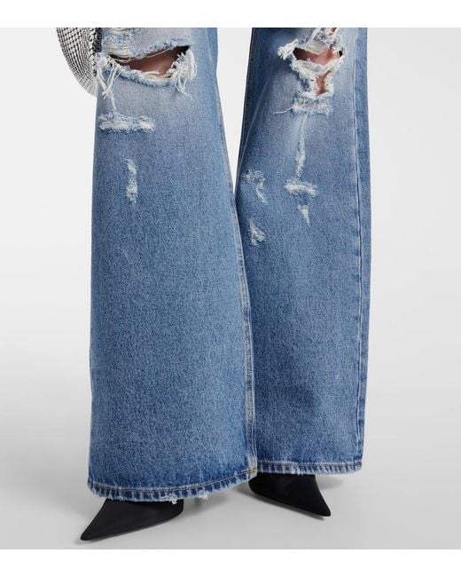 Rabanne Blue Distressed High-Rise Wide-Leg Jeans