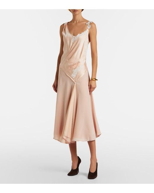 Victoria Beckham Pink Lace-Trimmed Crepe Satin Midi Dress