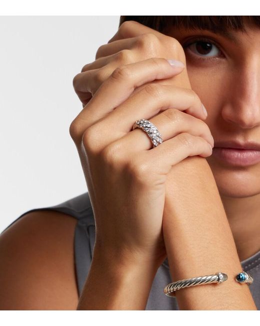 David Yurman White Sculpted Cable 18Kt Ring With Diamonds